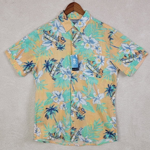 IZOD Saltwater Tropical Graphic Dockside Short Sleeve Button Down Shirt Sz M NEW - Picture 3 of 13